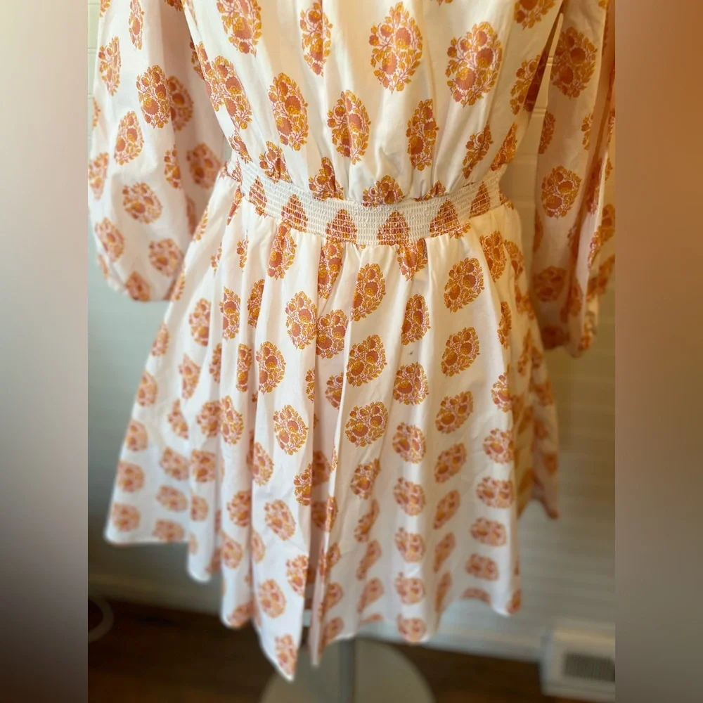 J.Crew Smocked-Waist Mini Dress in Gathered Floral Block Print NWT Size XS Boho